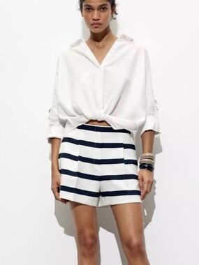 White Linen-blend Cropped Blouse  By Zara M